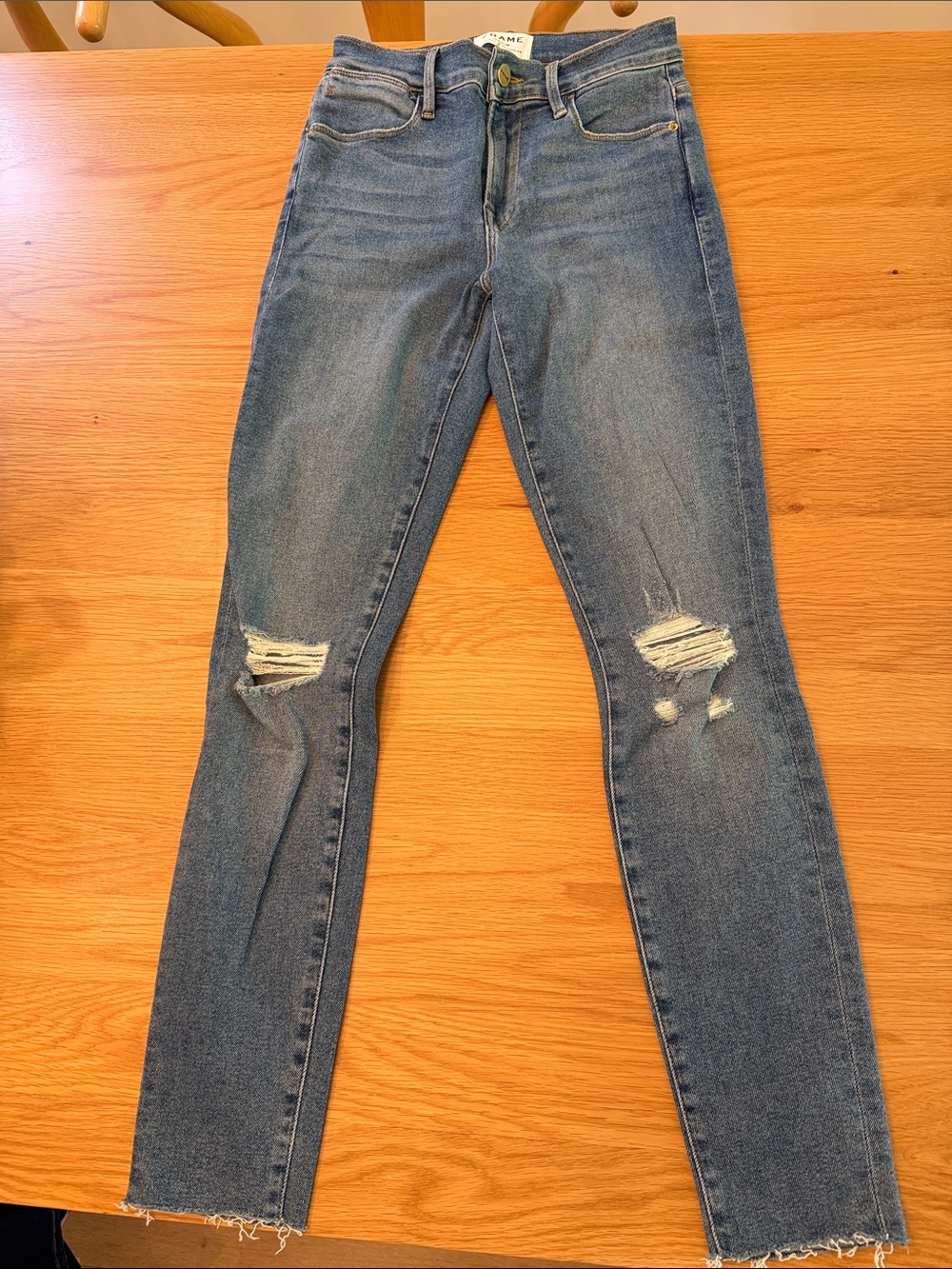 Frame Denim Light Blue Ripped Skinny Jeans